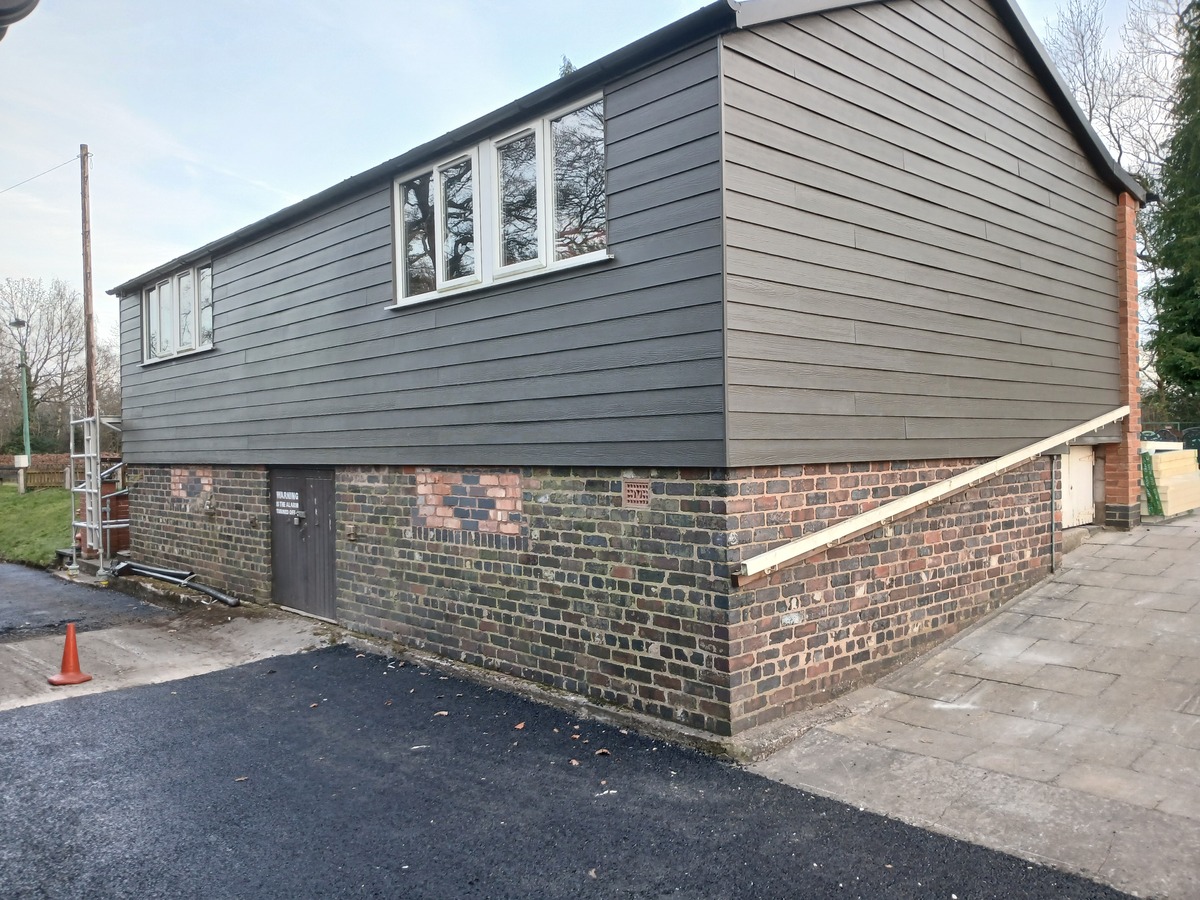 View from the ground of the finished cladding